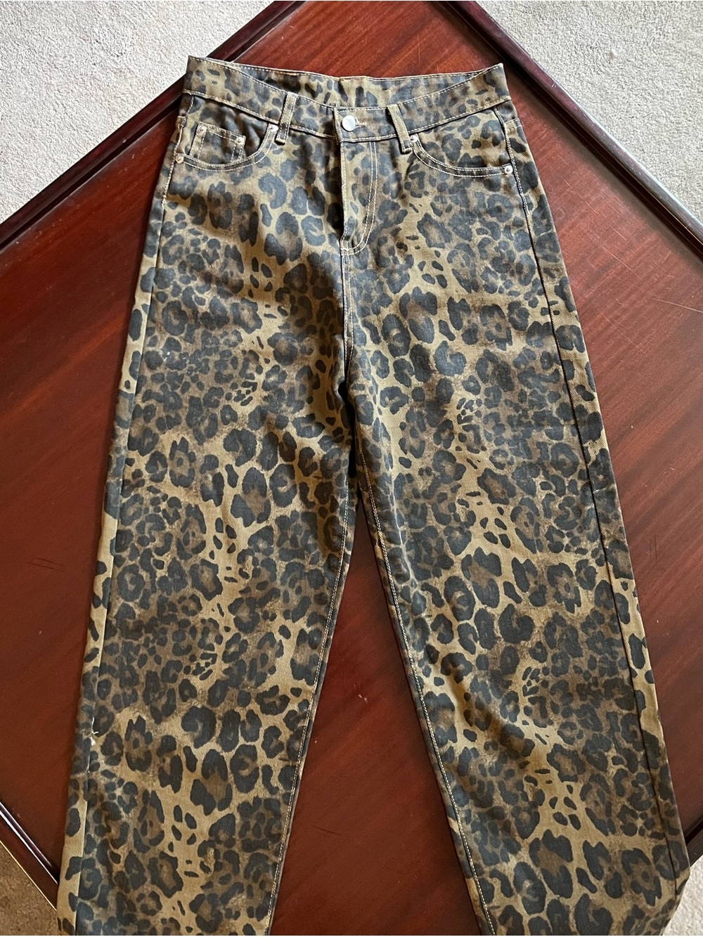 High-Rise Leopard Print Jeans - Taupe/Black